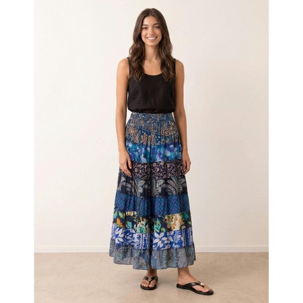 Blue Vanilla Multi Print Shirred Skirt