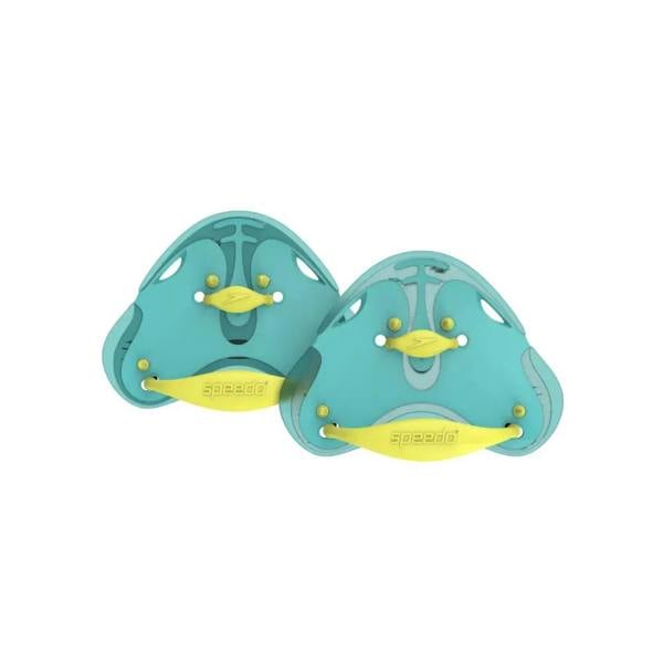 Speedo Biofuse Finger Paddle in blue with turquoise yellow fins
