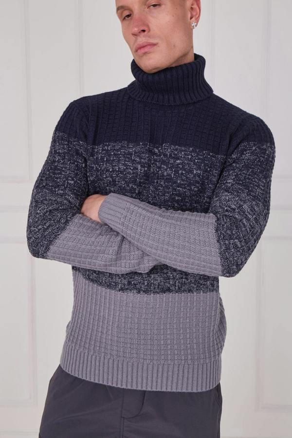 Men's Textured Roll Neck Jumper