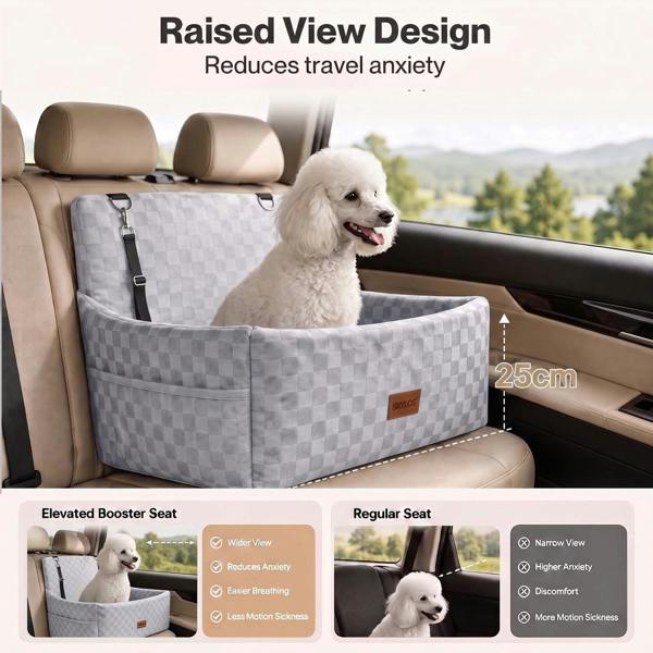 Skylos Large Dog Car Seat Booster Dual-Sided Plush Cool Bed Washable Grey
