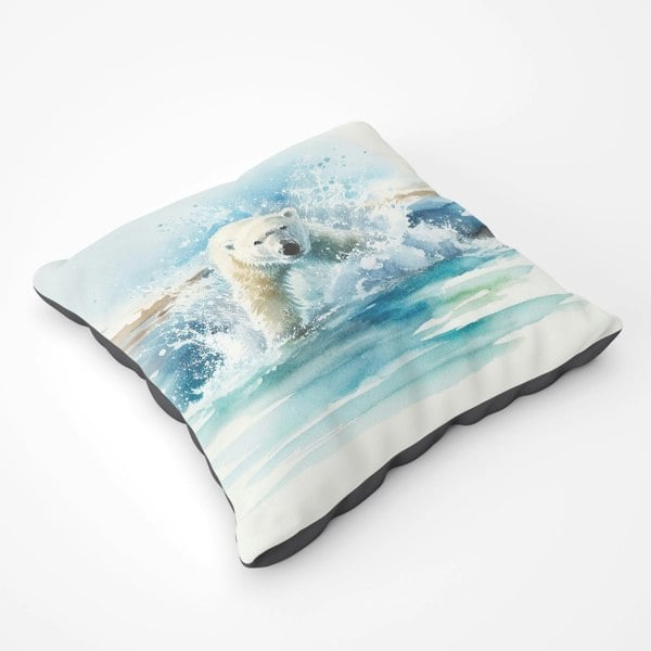 Warren Reed Hunting Polar Bear Watercolour Floor Cushion