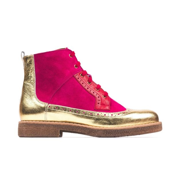 Embassy London Hatter - Ultra Glam - Women's higher ankle boot in red, pink and golden leather