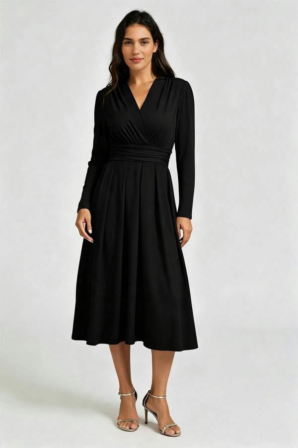 FS Collection Jersey Long Sleeve Midi Dress In Black