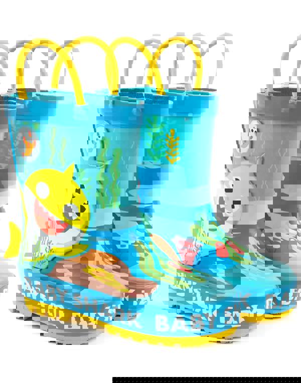 Baby Shark Boys Blue 3D Fin Applique Wellington Boots with Handles