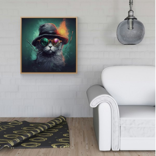 Warren Reed Fiery Cat In A Hat Framed Canvas