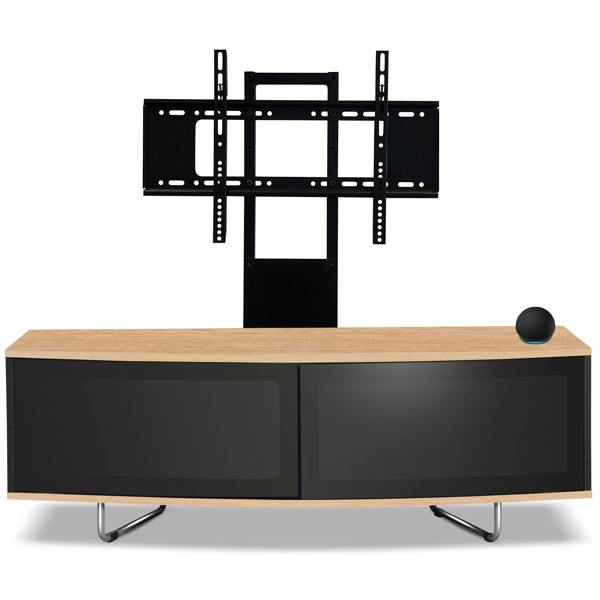 Homeology Caru Black Oak Beam-Thru Remote Friendly Super-Contemporary D Shape Design 32"-65" LED/OLED/LCD TV Cabinet with Mounting Arm