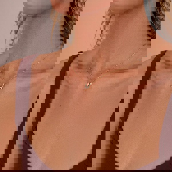 Say It With Dainty CZ Block Initial Necklace - Yellow Gold Plated