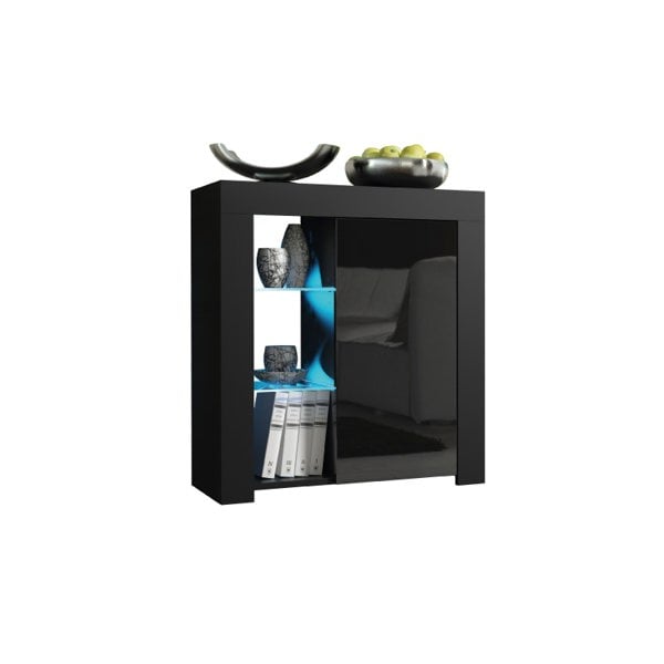 Mex Furniture Distinctive 83cm Cabinet Cupboard Sideboard with Black High Gloss Doors and Free LED Lights