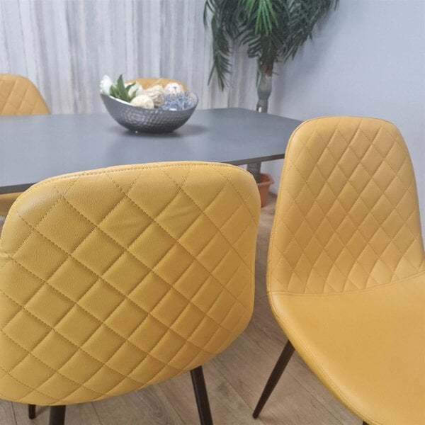 Kosy Koala Wooden Rectangle Dining Table Set Grey Table with 4 Mustard Gem Patterned Chairs
