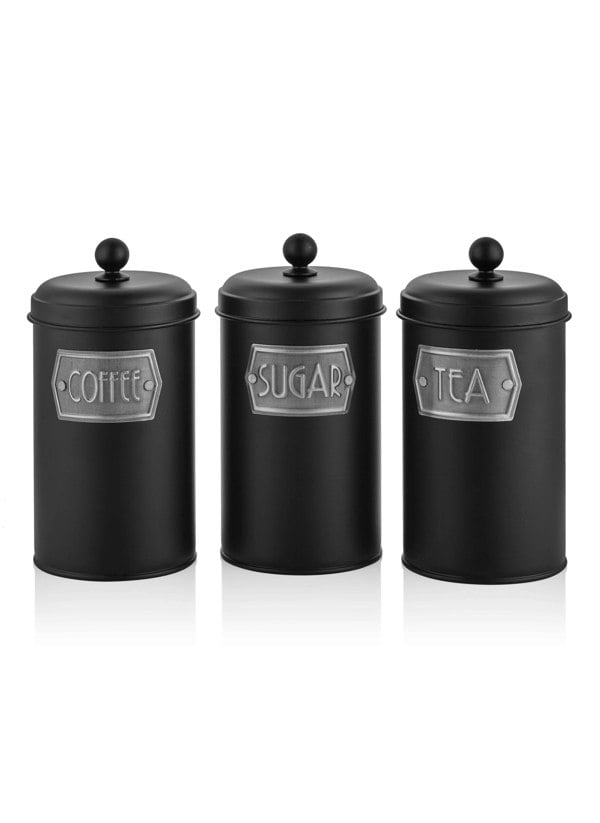 Rozi Black Coffee, Tea, And Sugar Jar Set - 22 cm (H)