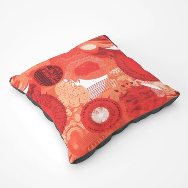 Warren Reed Abstract Red Sun Pattern Floor Cushion