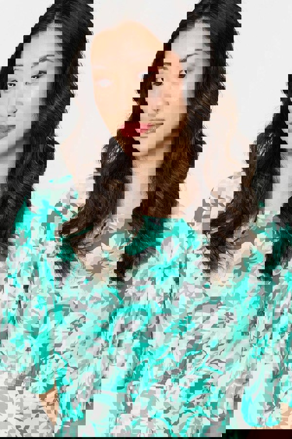 Green | Floral Flared Sleeve A-Line Midi Dress
