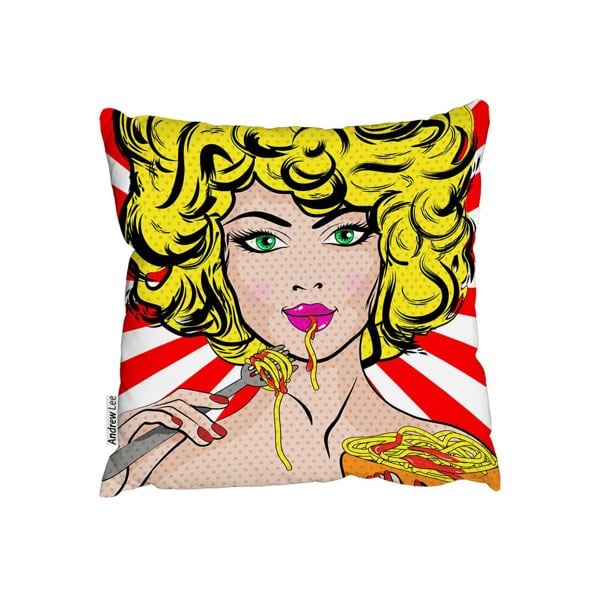 Benjamin Tate Design Pop Art Young Woman Eating Spaghetti (Outdoor Cushion)