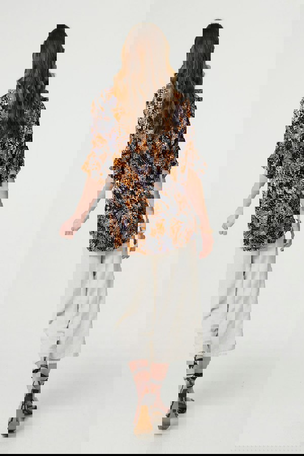 Black | Animal Print 3/4 Sleeve Relaxed Top