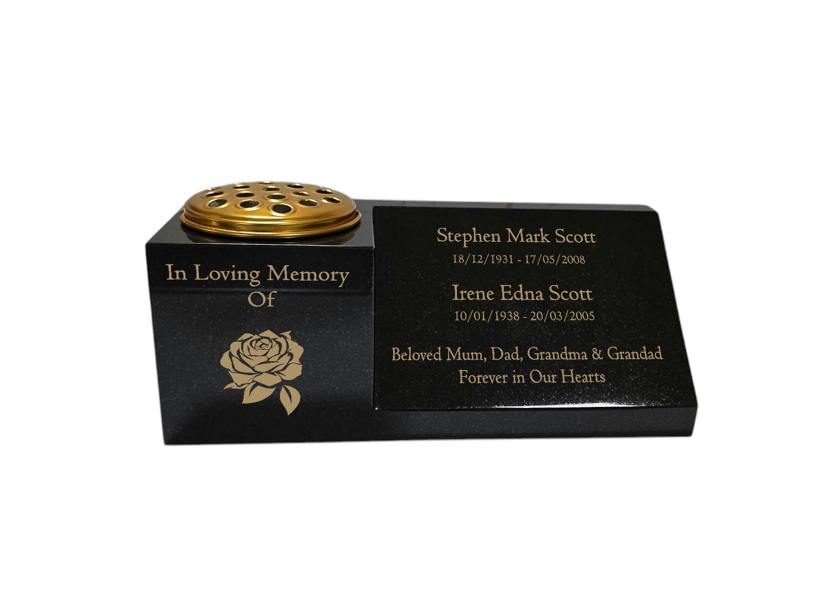 Memorials Direct Granite Vase Plaque, Combination for Two Names, Free Personalised Gold Engraving Polished
