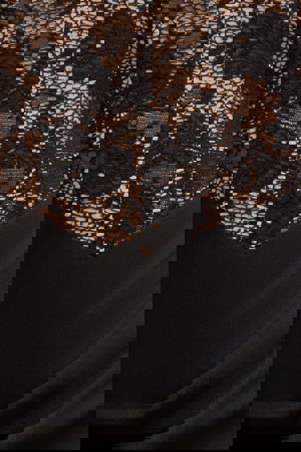 One Shoulder Organza  Fan Detail Lace Bodice Maxi Dress - Black DR4577