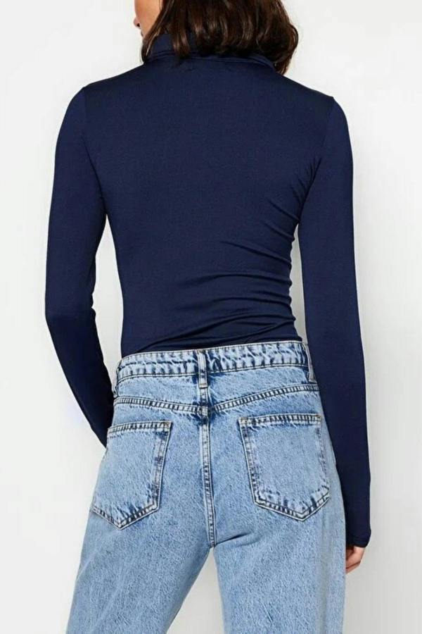 WOVCOR Zipper Collar Detailed Knit Bodysuit