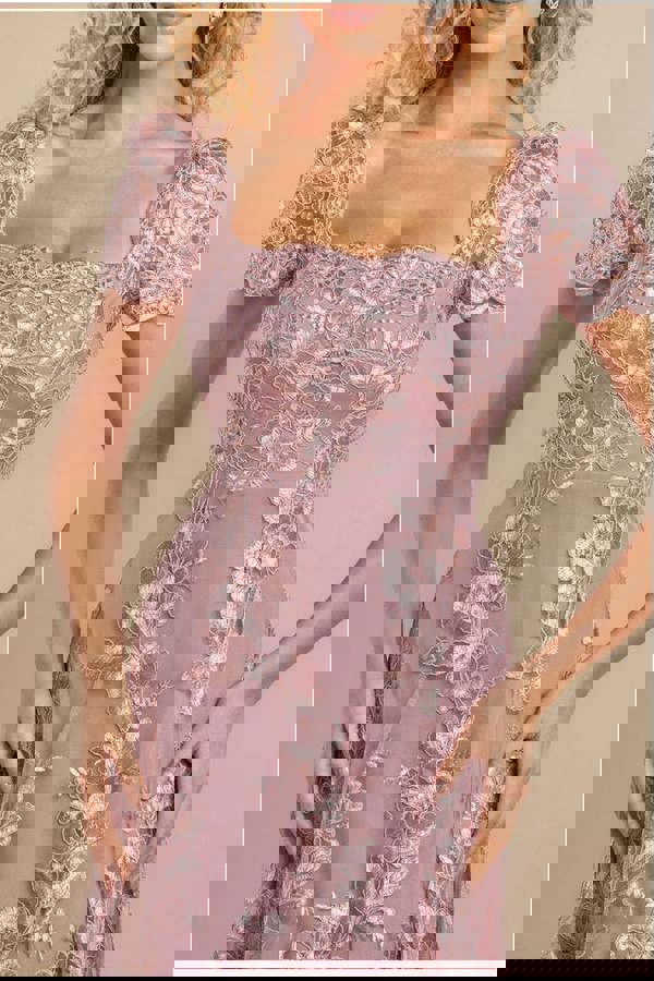 Scalloped Neck Embroidered Lace High Low Midi Dress - Pink DR4265