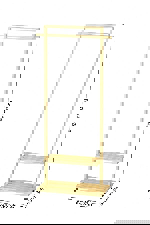 Living and Home Bamboo Rolling Clothes Garment Rack with 2-tier Shelves & Wheels - Natural