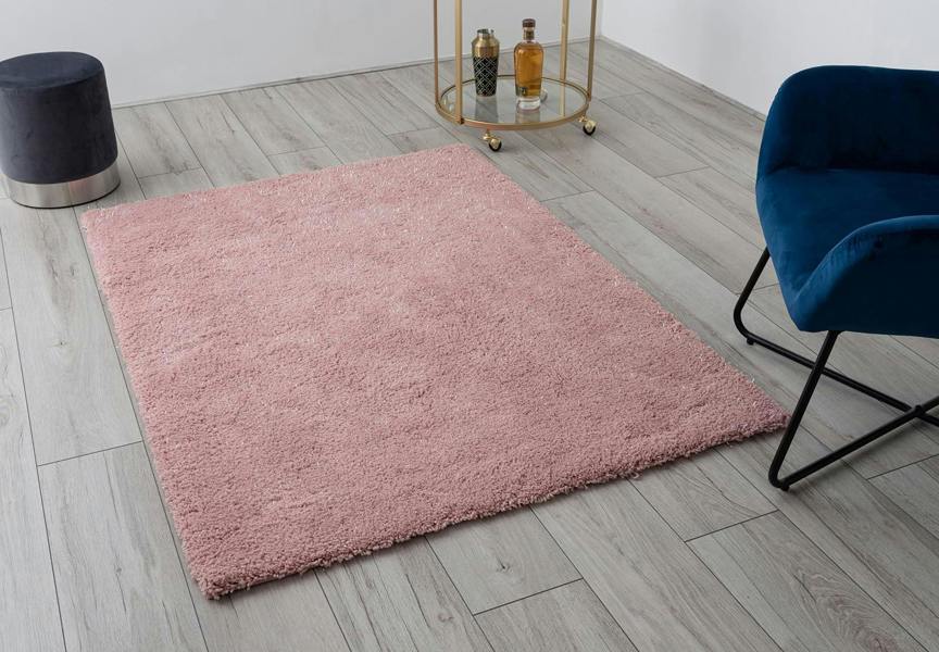 A.Unique Home Rome Sparkle Rug-2.5cm Low Pile 1050GSM-Blush Pink- 110x150cm