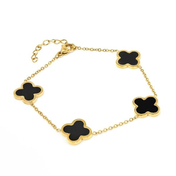 Say It With Clover Chain Bracelet - Stainless Steel (Gold Plated & Black)