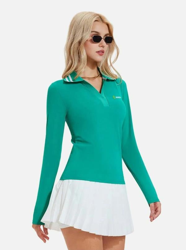 Anniou UPF 50+ Long-Sleeve Pickleball Polo - green