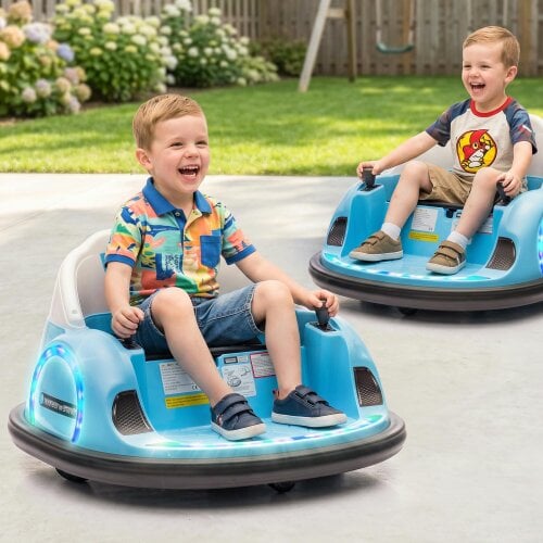 AIYAPLAY 360° Rotation 12V Kids Bumper Car w/ Remote Control, Light Blue