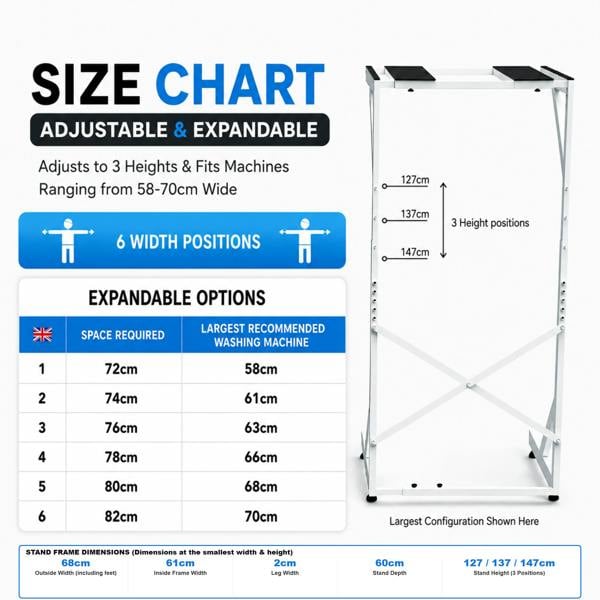 DryerStand Adjustable Freestanding Tumble Dryer Stacking Frame for Top & Front-Loading Washing Machines | 75kg Certified | No Drilling | 3 Heights