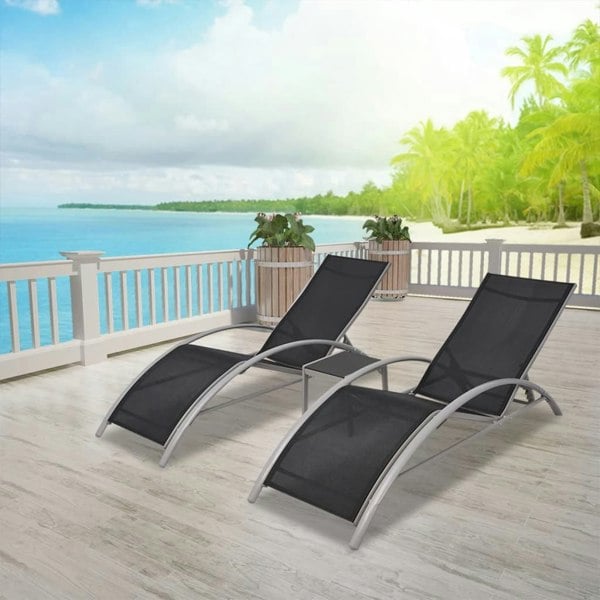 Berkfield Sun Loungers with Table Aluminium Black