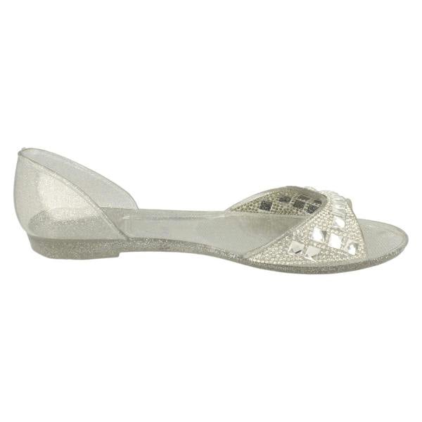 Spot On Ladies Spot On F0794  Open Toe Flat Ballerina With Jewelled Detailing