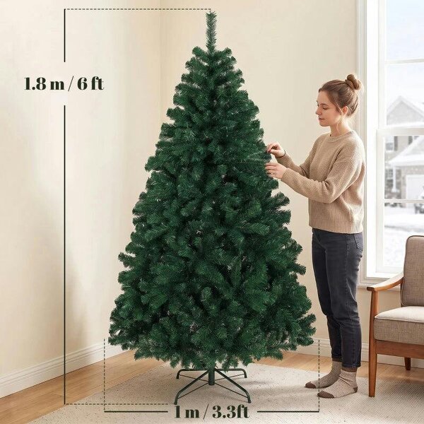 Bobobiy 6ft Artificial Christmas Tree, Fir Hinged Xmas Tree with 700 Branch Tips, Foldable Steel Stand, Green