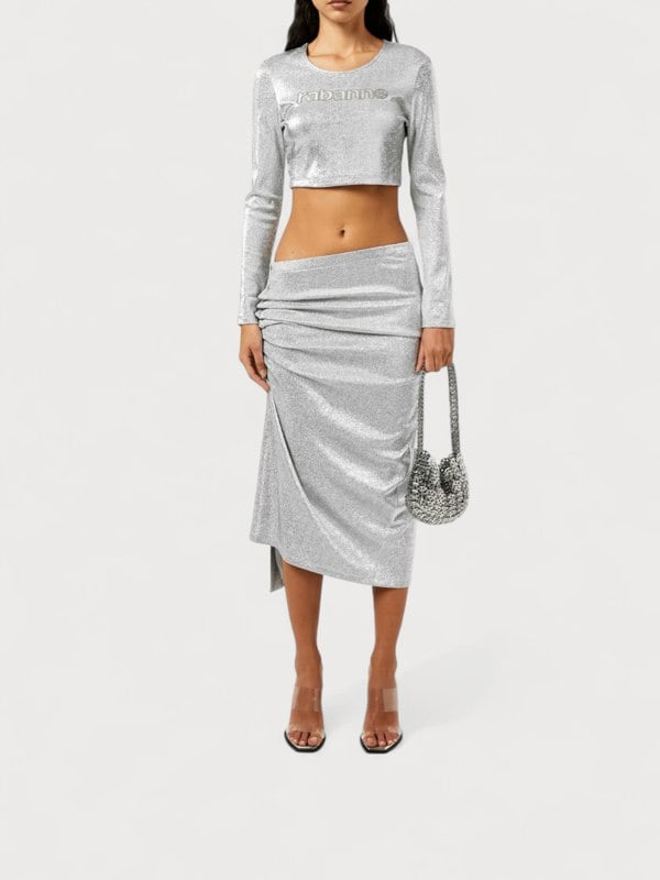 Rabanne Cropped Long Sleeve Top Silver - Supplied FashionRabanne