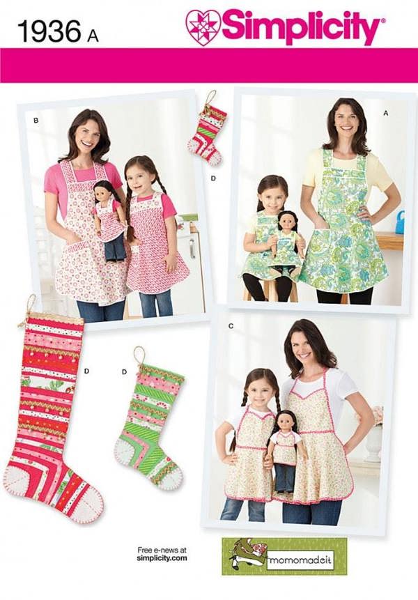 Simplicity Sewing Pattern 1936, Aprons, Doll Clothes for Kids, Women, S-M-L - Easy