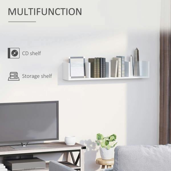 Dyzi Wall Mounted 4 Tier Multimedia CD DVD Storage Shelf White