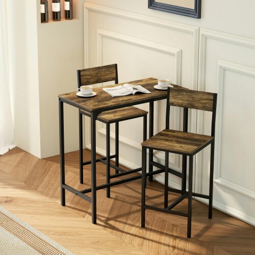 Wyld Haus Torakeno 3 Piece Industrial Bar Table And 2 Stool Set For Compact Spaces