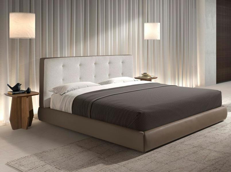 Angel Cerdá Brown Fabric and Brown Leatherette  Upholstered Bed 7174