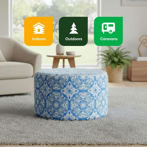 Gardenwize Outdoor Pouf Ottoman – Jacquard Blue Inflatable Footstool