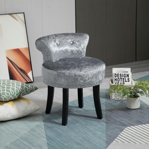 Wyld Haus Mocareba Grey Velvet Dressing Table Stool With Rubber Wood Legs