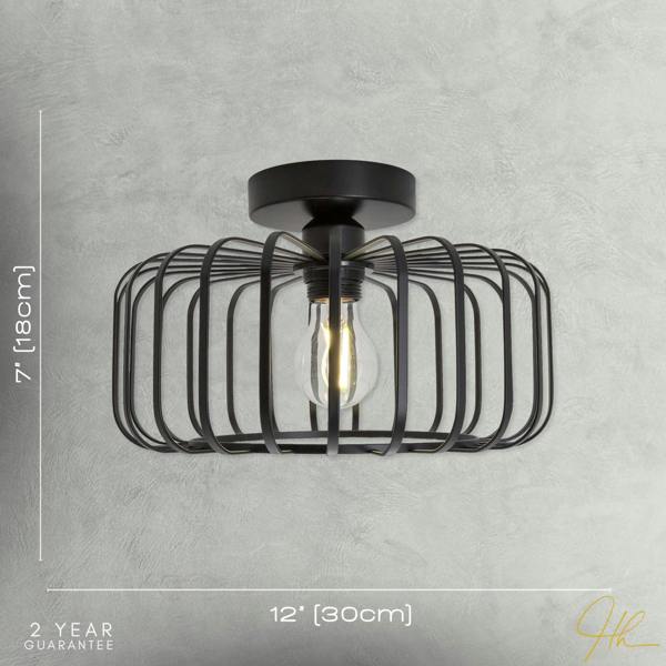 Industrial Cage Designed Matte Black Metal Semi Flush Ceiling Light Image 7