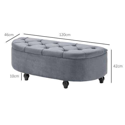 Wyld Haus Rafili Velvet Grey Semi Circle Storage Bench With Tufted Seat