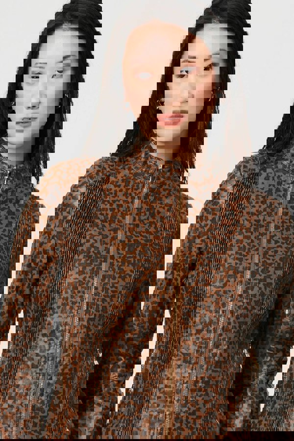 Brown | Animal Print Faux Leather Jacket

