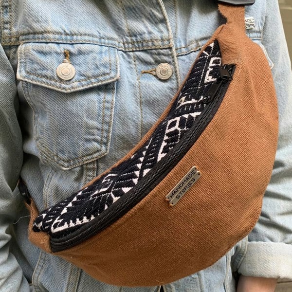 Handmade Stories Handwoven unisex brown bum bag