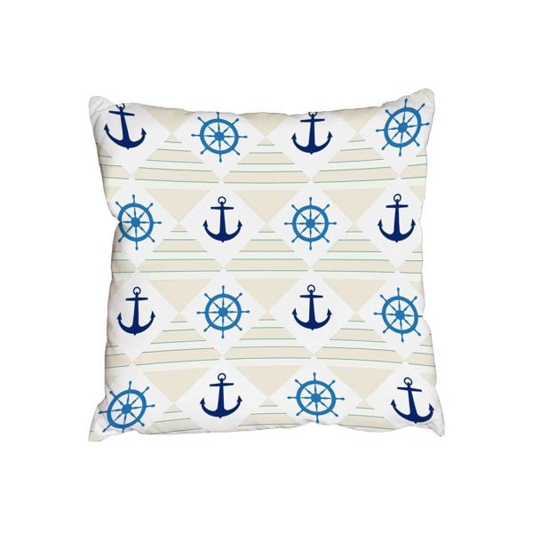 Benjamin Tate Design Nautical pattern with anchor and ship wheel (Outdoor Cushion)