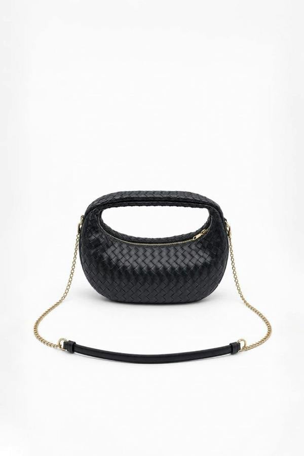 SVNX Woven Hobo Chain Shoulder Bag in Black
