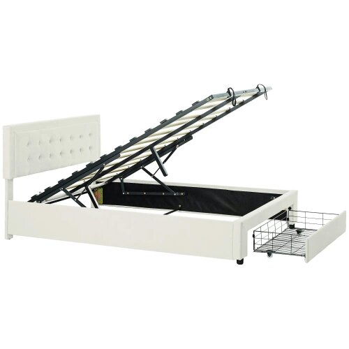 Wyld Haus Double 4FT6 Ottoman Bed Frame with Front Divan Drawer Storage Cream