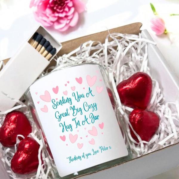Personalised Sending You A Great Big Cozy Hug In A Jar Candle Gift Set | Family, Friends