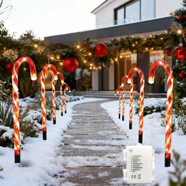 55cm Red Candy Cane Outdoor LED Lights, Pack of 2 with 8 Modes and Timer image 1