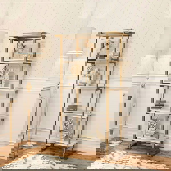 Dorel Home Camila 5 Shelf Bookcase White / Golden