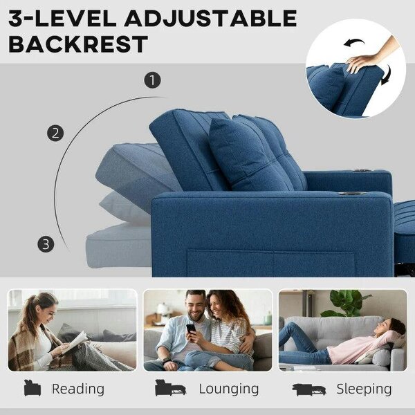 Two-Seater Pull-Out Sofa Bed - Dark Blue