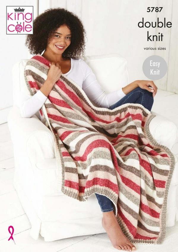 King Cole Harvest DK Knitting Pattern 5787, Blankets One Size - Easy